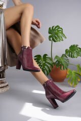 More Desenli Kadın Bordo Topuklu Bot (10 cm)