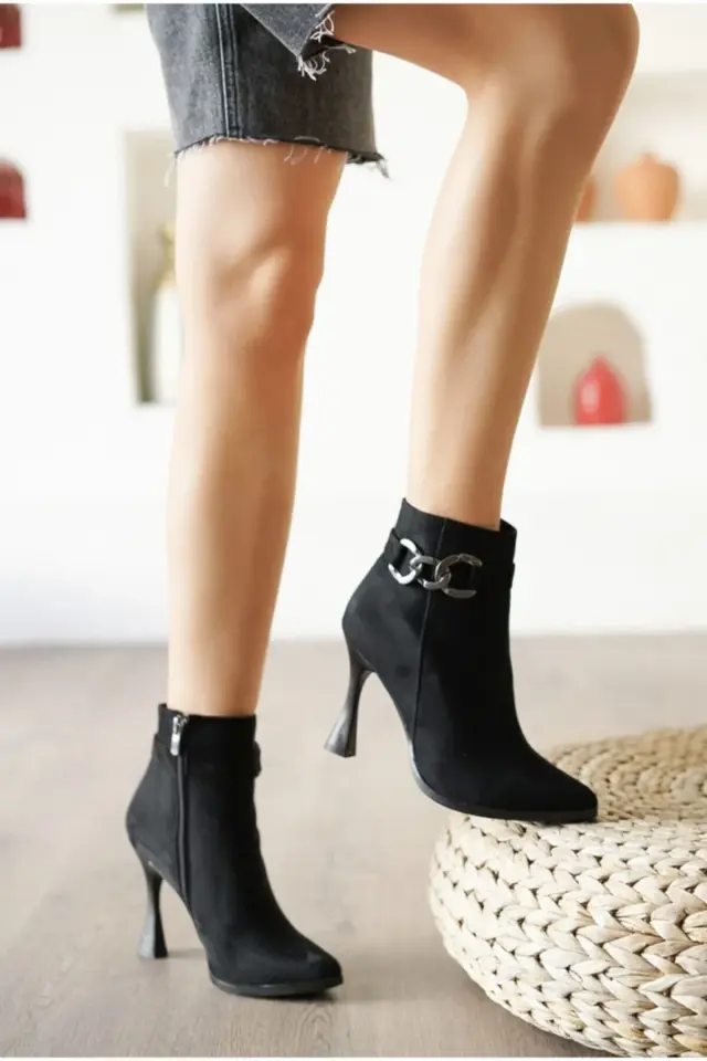 SALYY  SİYAH SÜET TOPUKLU BOT (9CM)