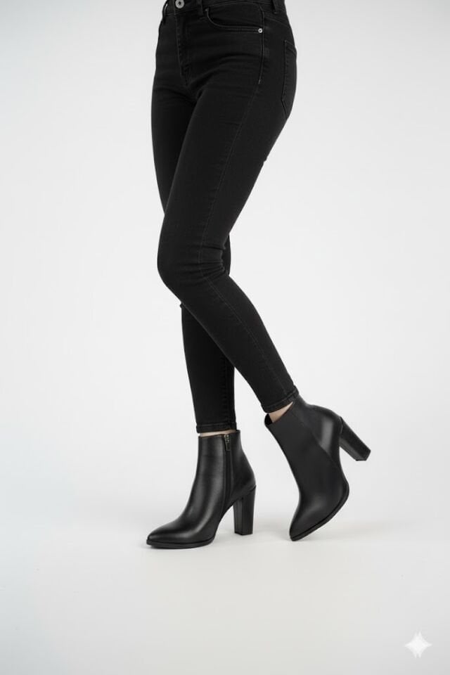 LANS SİYAH KALIN TOPUKLU BOT (9CM)