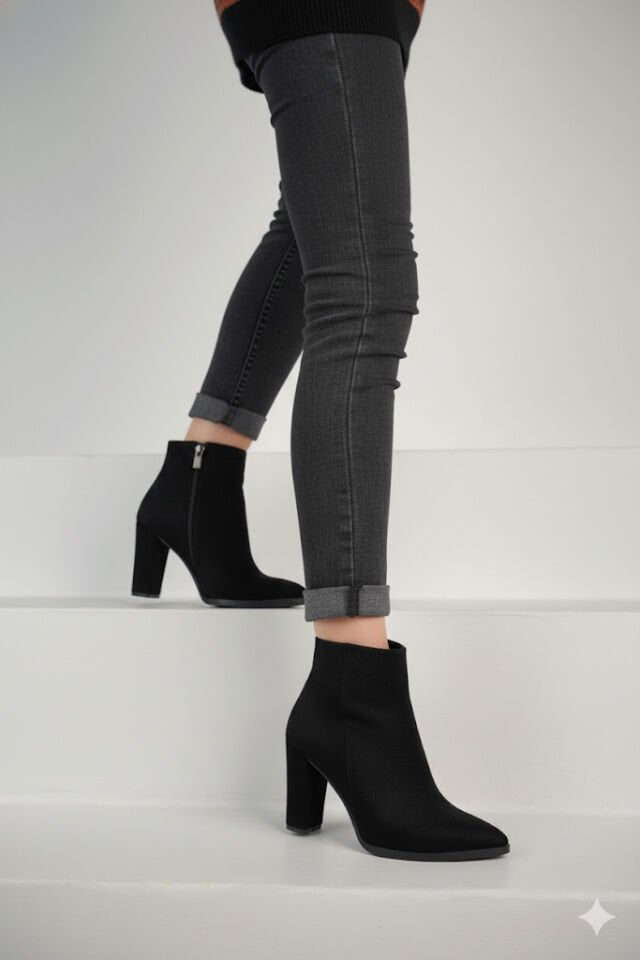 LANS SİYAH KALIN TOPUKLU BOT (9CM)