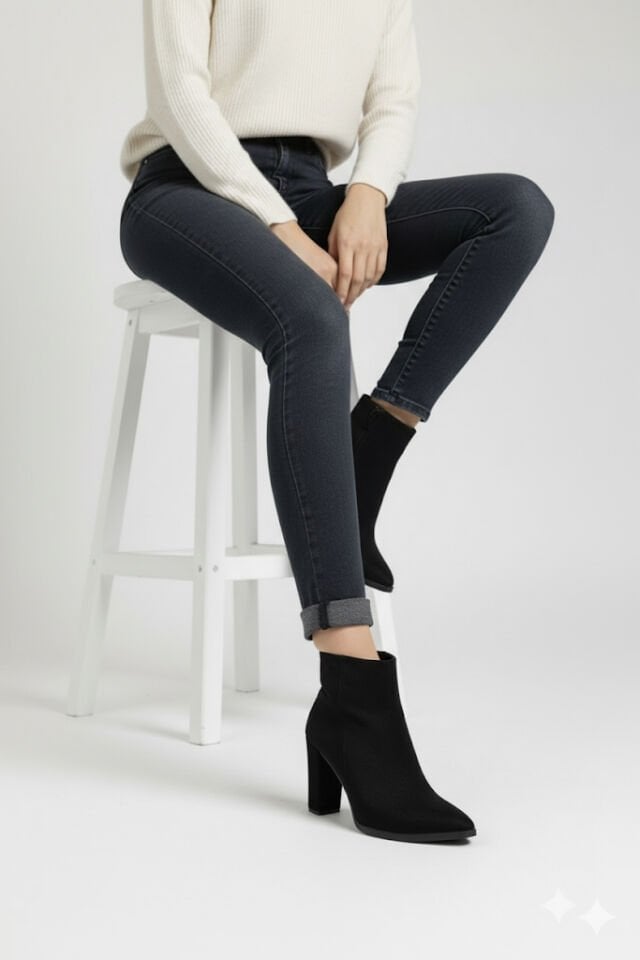 LANS SİYAH KALIN TOPUKLU BOT (9CM)