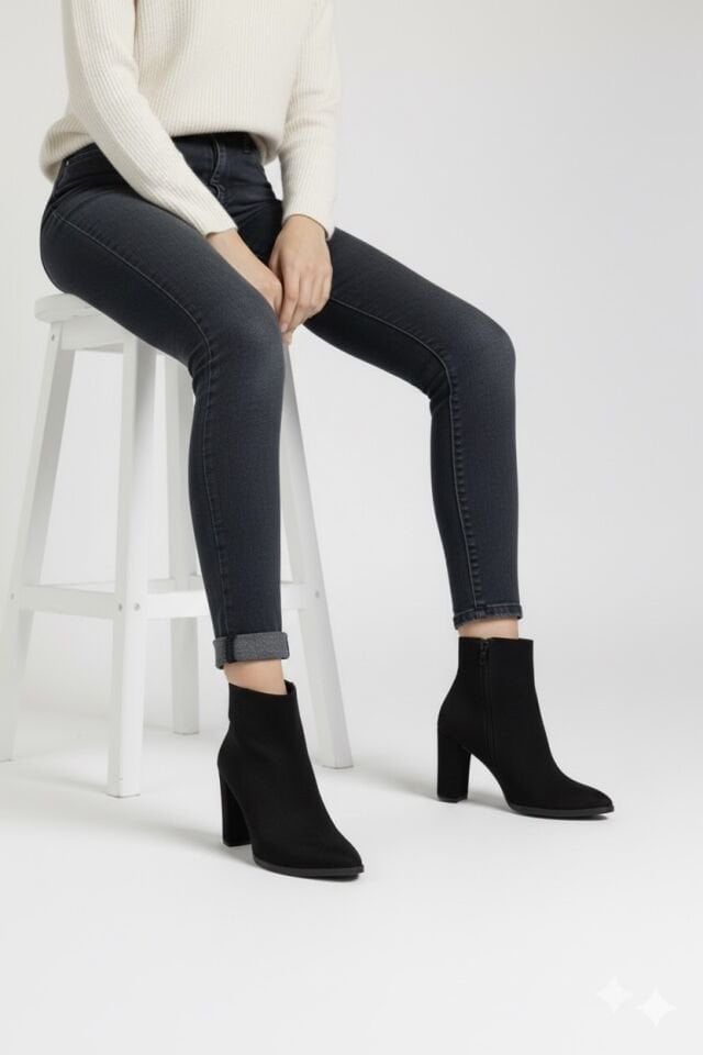 LANS SİYAH KALIN TOPUKLU BOT (9CM)