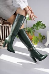 Mary Desenli  Yeşil Topuklu Çizme (10 CM)