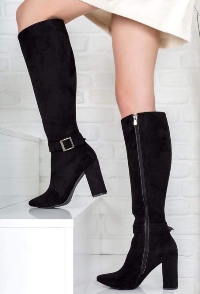 Victoria Siyah Süet Topuklu Çizme (10 cm)