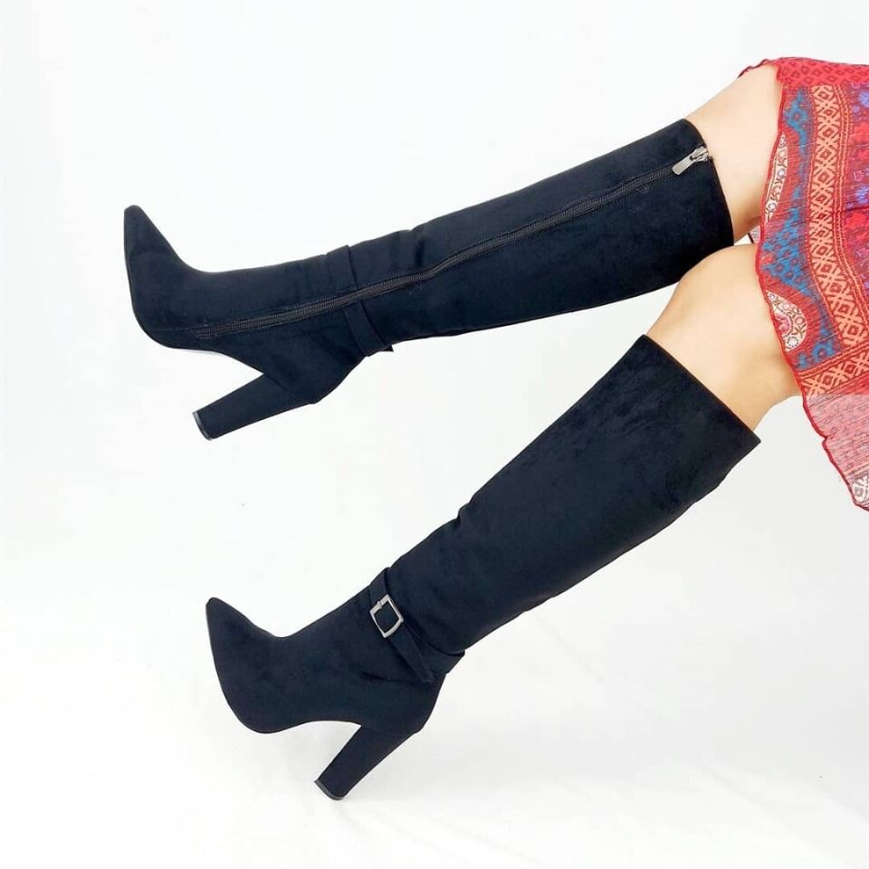 Victoria Siyah Süet Topuklu Çizme (10 cm)