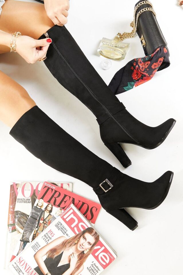 Victoria Siyah Süet Topuklu Çizme (10 cm)