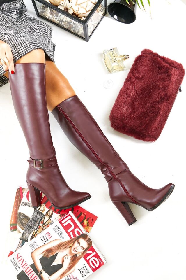 Victoria Bordo Topuklu Çizme (10 cm)